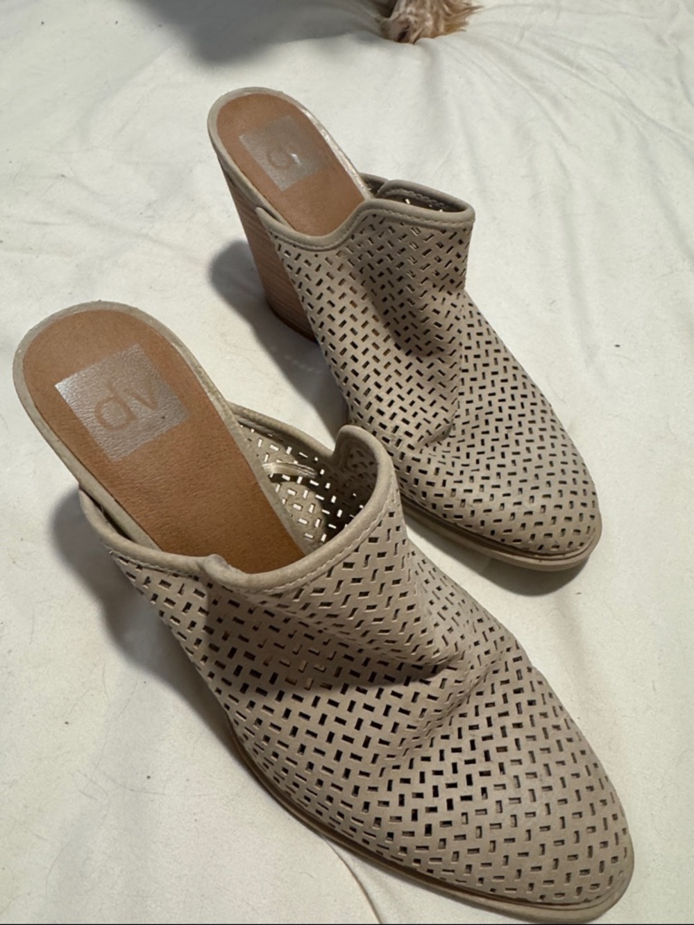 Mossimo Supply Co. Laser-Cut Beige Wedge Mules